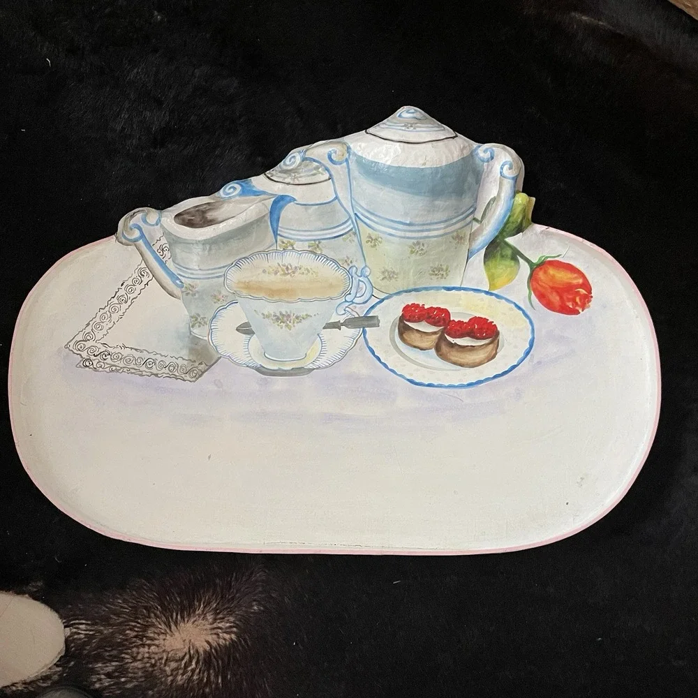 Vtg Paper‎ Mache Serving Tray Dessert Platter MCM Kitsch Handpainted Thailand